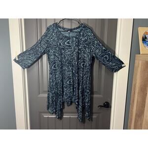 Kaktus Paisley Black and Blue Long Sleeved Tunic Size 2x